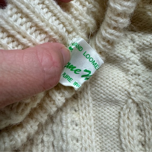 Wool Irish Chunky Knit Sweater Cream Vintage Anne McCool Crew Neck Fisherman - Picture 4 of 6